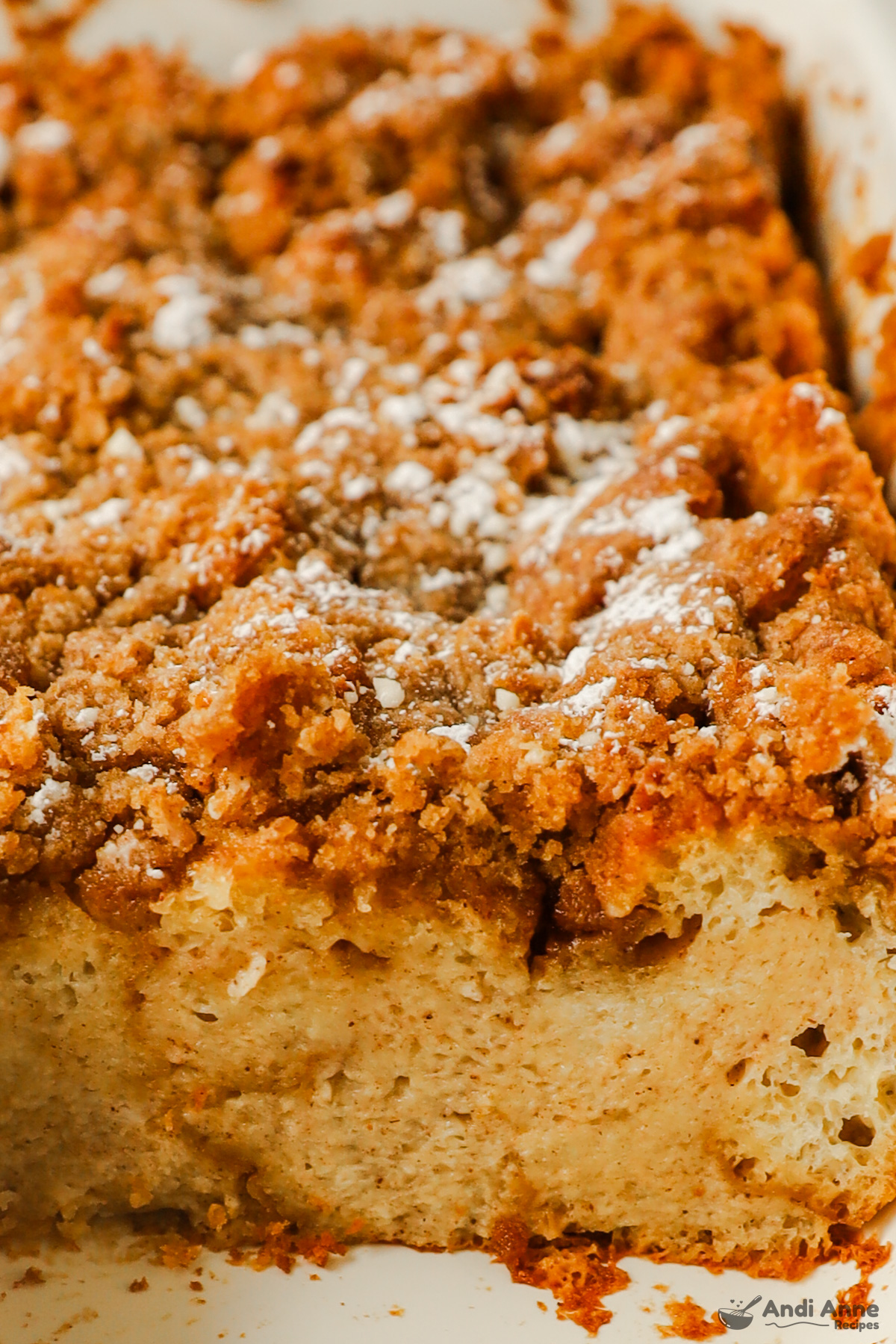 Close up of the inside of french toast bake.