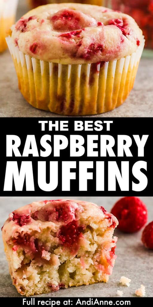 Close up of a raspberry muffin and one cut in half