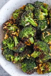 A bowl of air fryer broccoli.