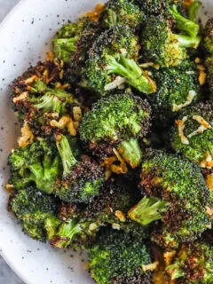 A bowl of air fryer broccoli.