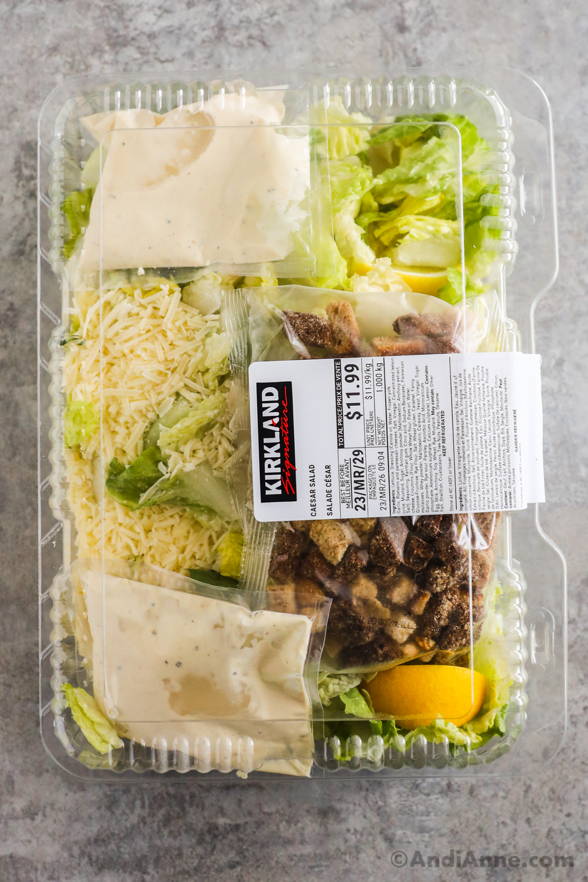 A container of Costco caesar salad. 