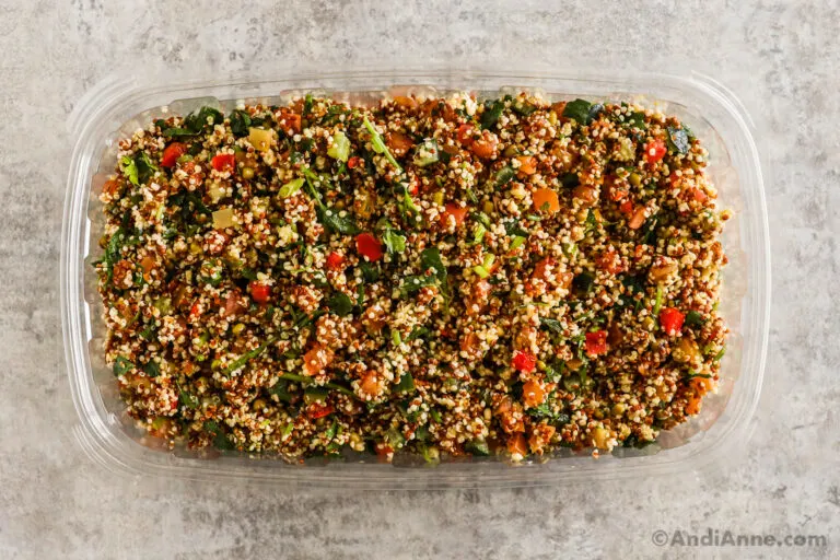 A container of costco quinoa salad.
