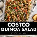 Two images of a container of costco quinoa salad.