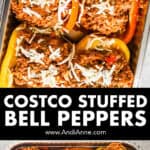 Two images of Costco stuffed bell peppers in the package.