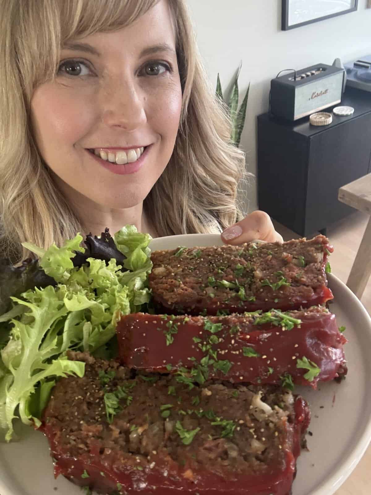 Andi with slices of classic meatloaf