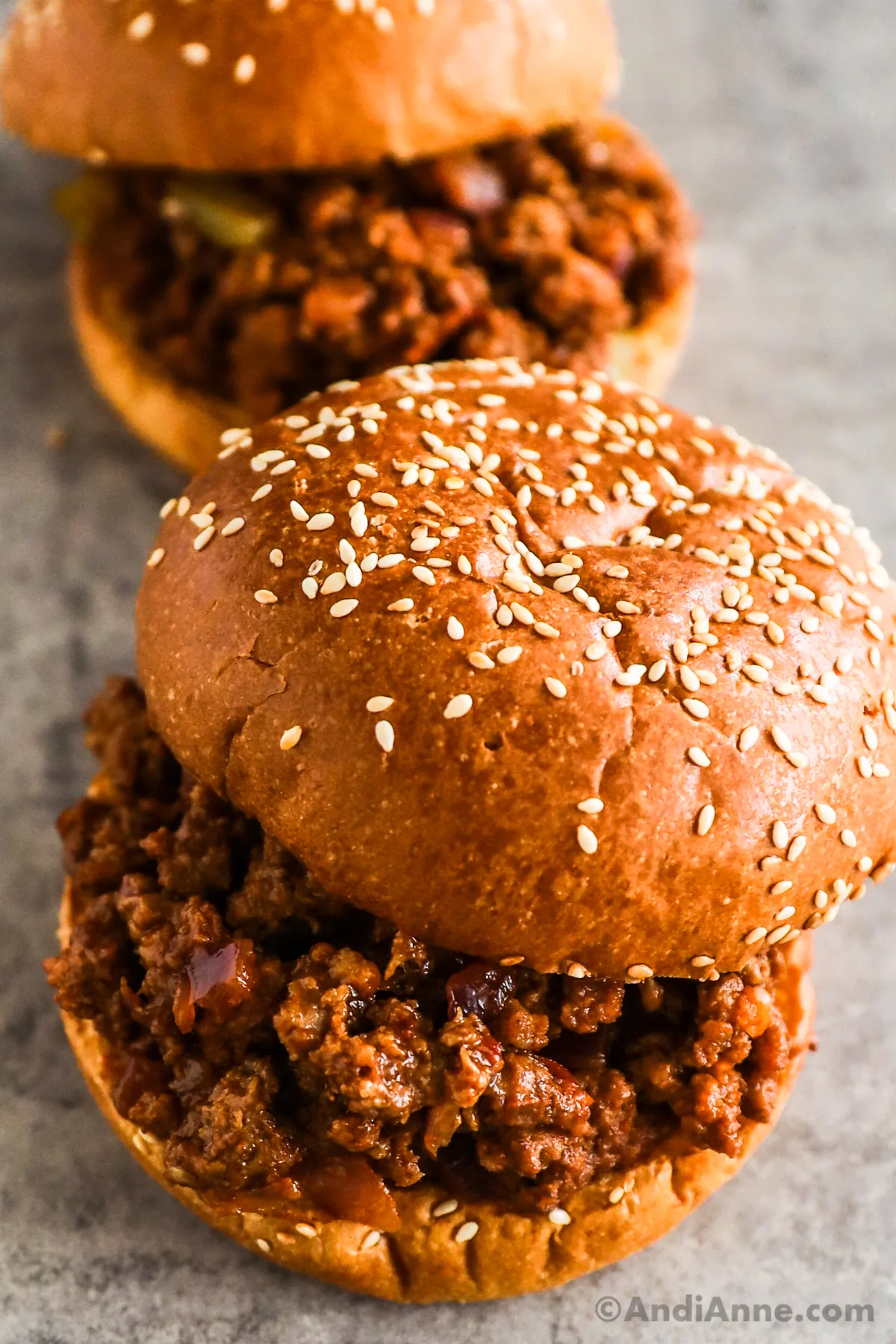 Two sloppy joes with hamburger buns.