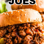 The best homemade sloppy joes with a close up of one of them on a plate.