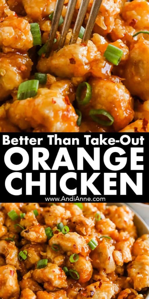 Close images of better than take out orange chicken recipe.