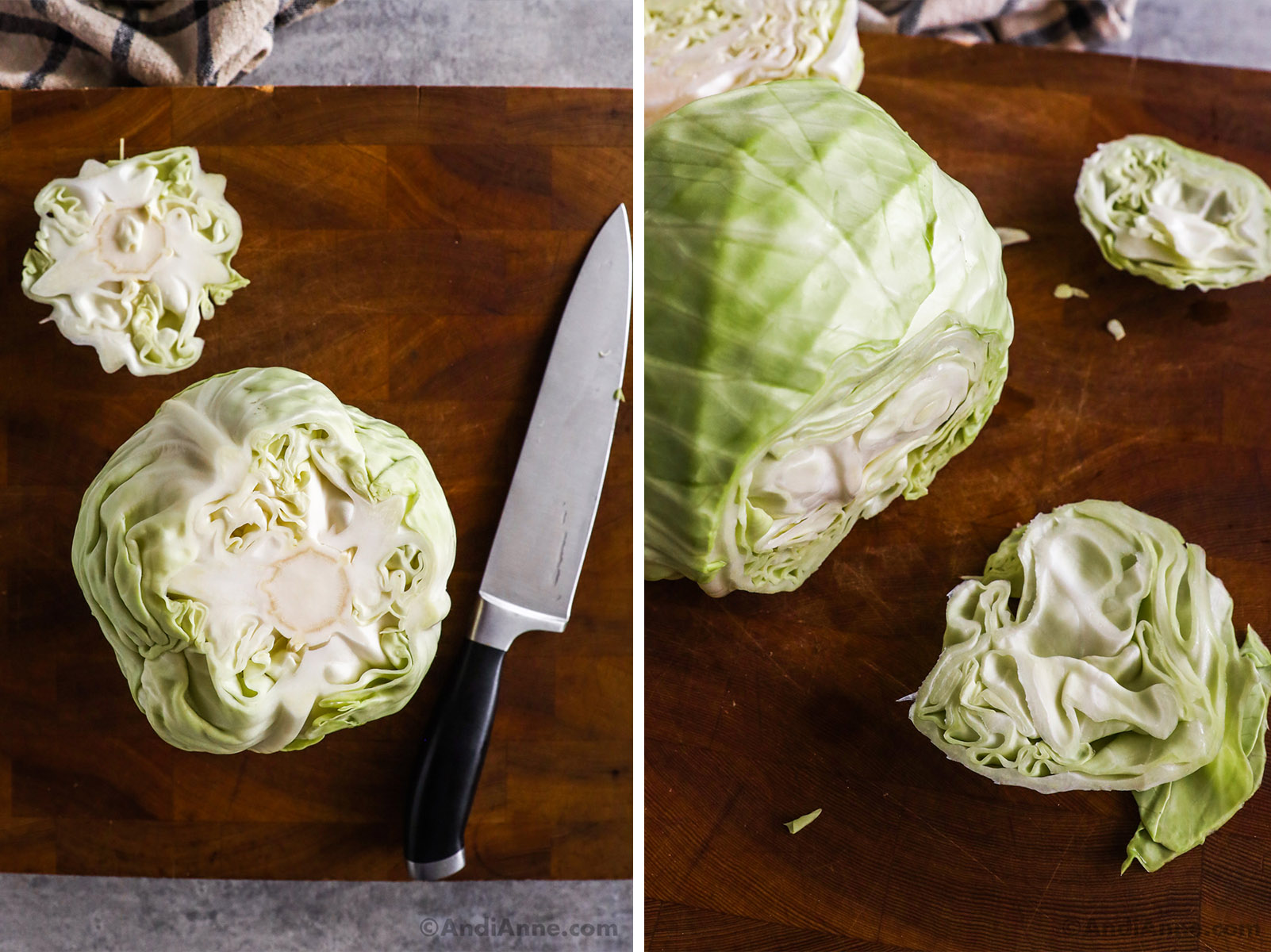 Cabbage head with top and bottom sliced off.
