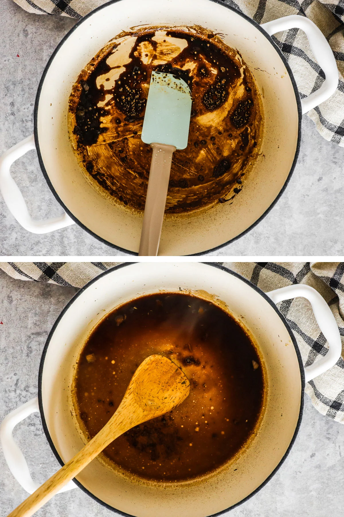 A pot with balsamic vinegar and spatula in it.