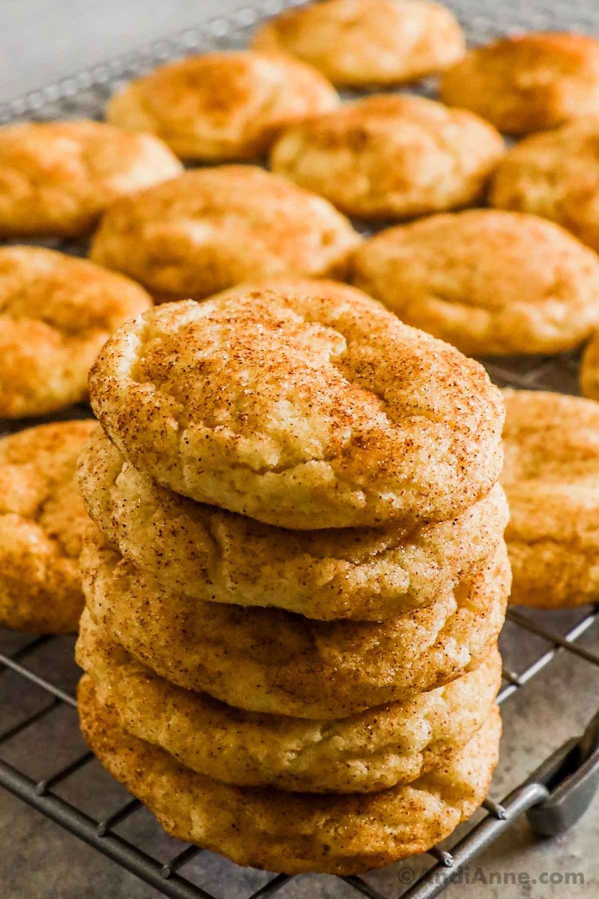 A stack of snickerdoodle cookies with more behind 