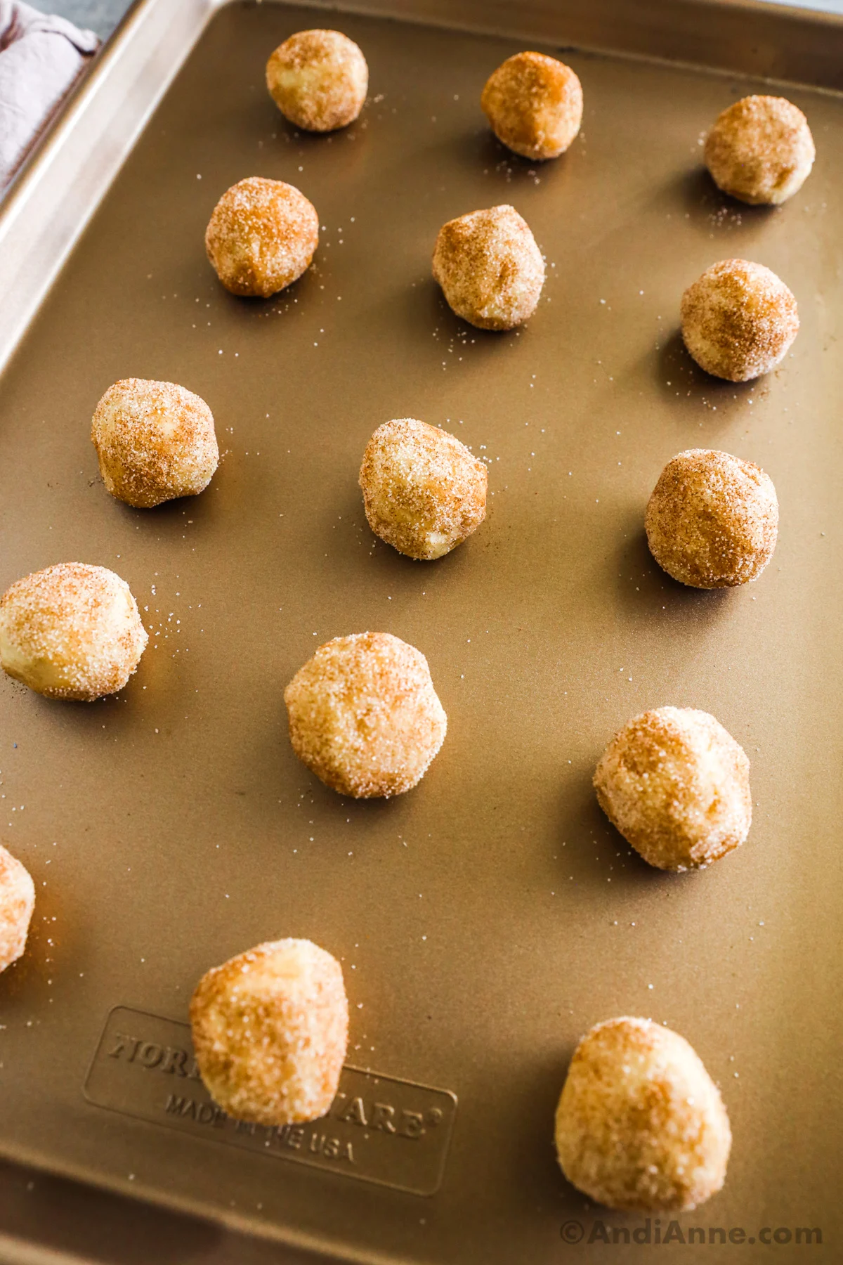 Cookie dough balls rolled in cinnamon sugar.