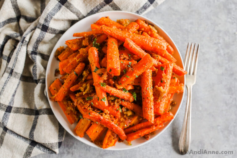 Roasted carrots with garlic parmesan flavor.