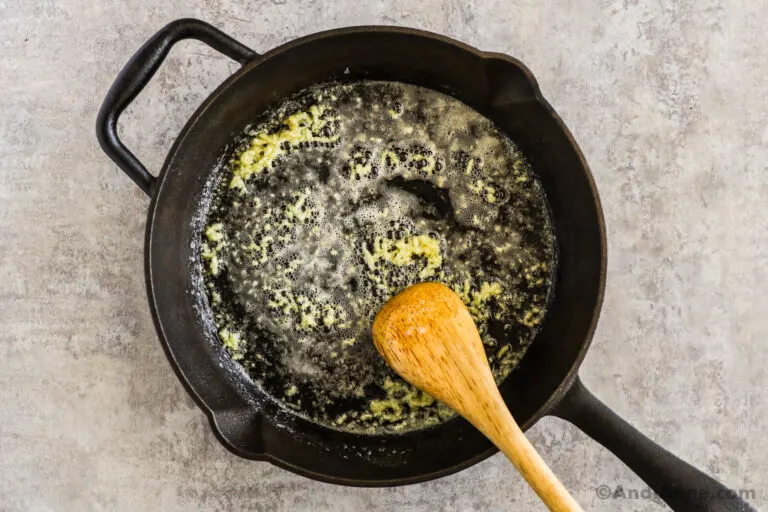 Butter and garlic in a skillet.