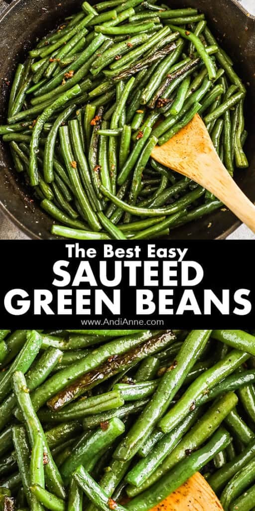A frying pan with sauteed green beans