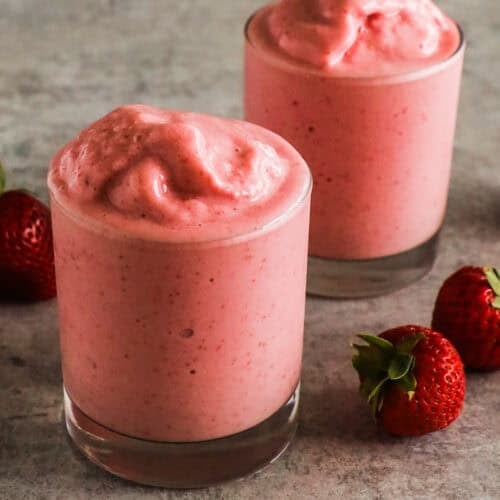 Glasses of strawberry banana smoothie