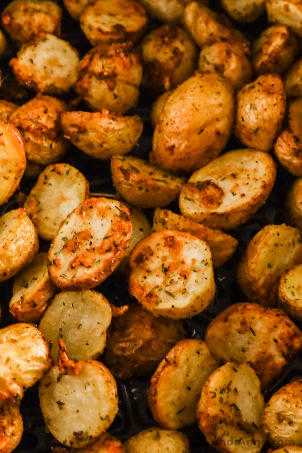 Close up of crispy baby potatoes.