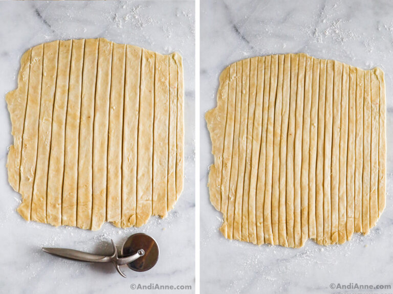 Strips of unbaked pie crust.