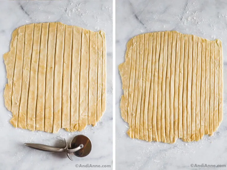 Strips of unbaked pie crust.