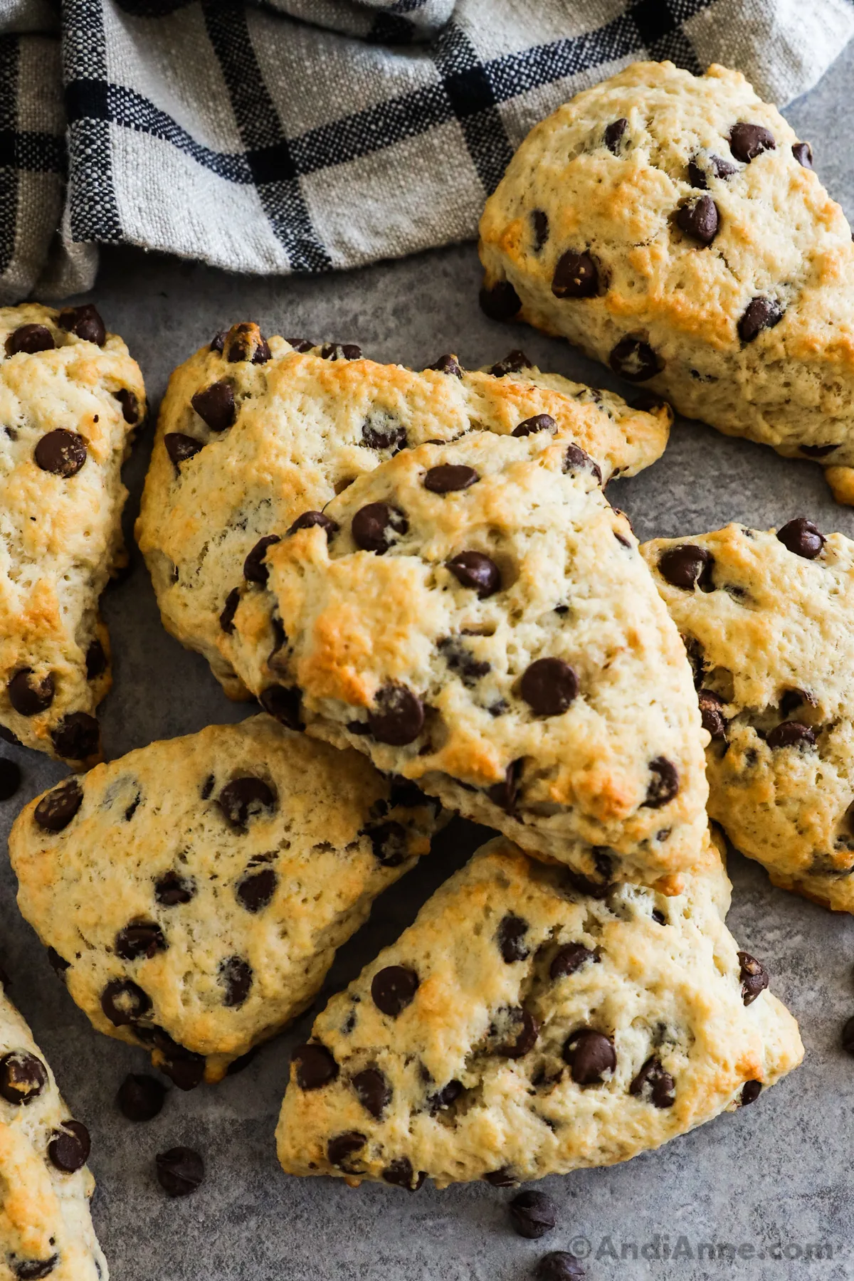 A pile of chocolate chip scones.