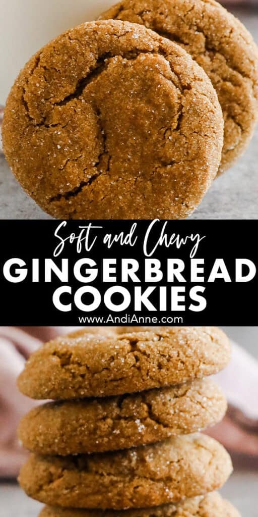 Soft chewy gingerbread cookies stacked on eachother.