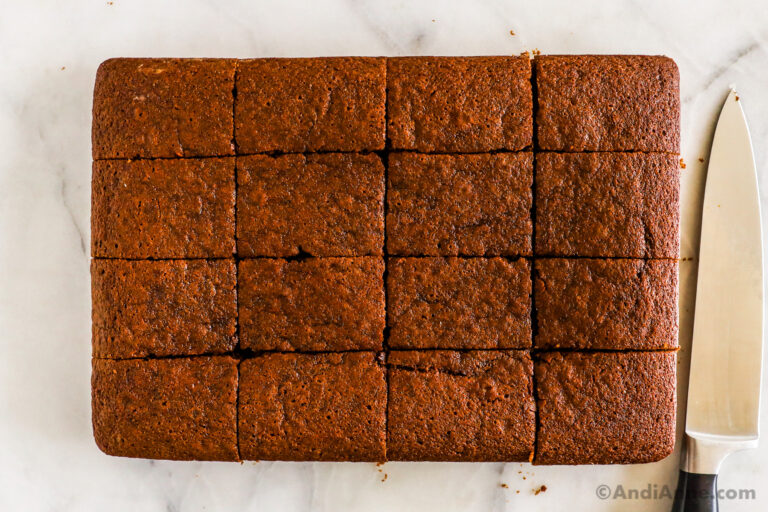 Ginger cake cut into slices.