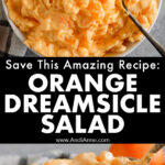 A bowl of mandarin orange dreamsicle salad with a spoon close up detail