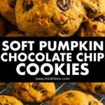 Soft pumpkin chocolate chip cookies piled on top of eachother.