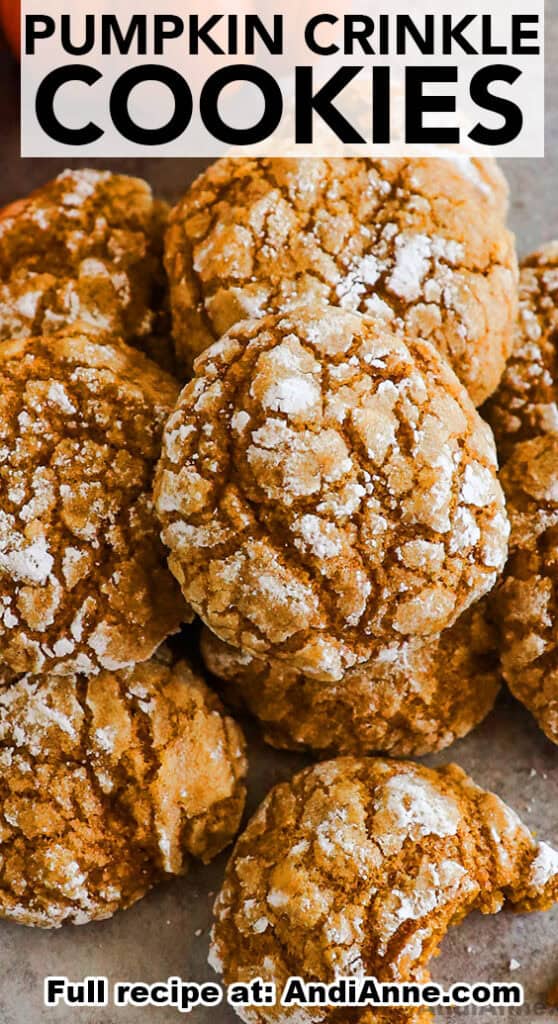 a stack of pumpkin crinkle cookies