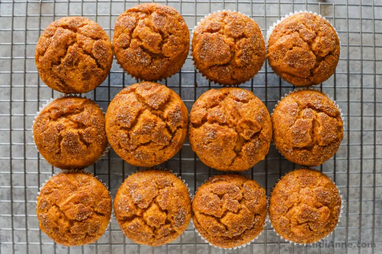 Pumpkin muffins on a rack.