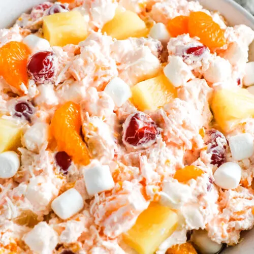 Bowl of ambrosia salad.