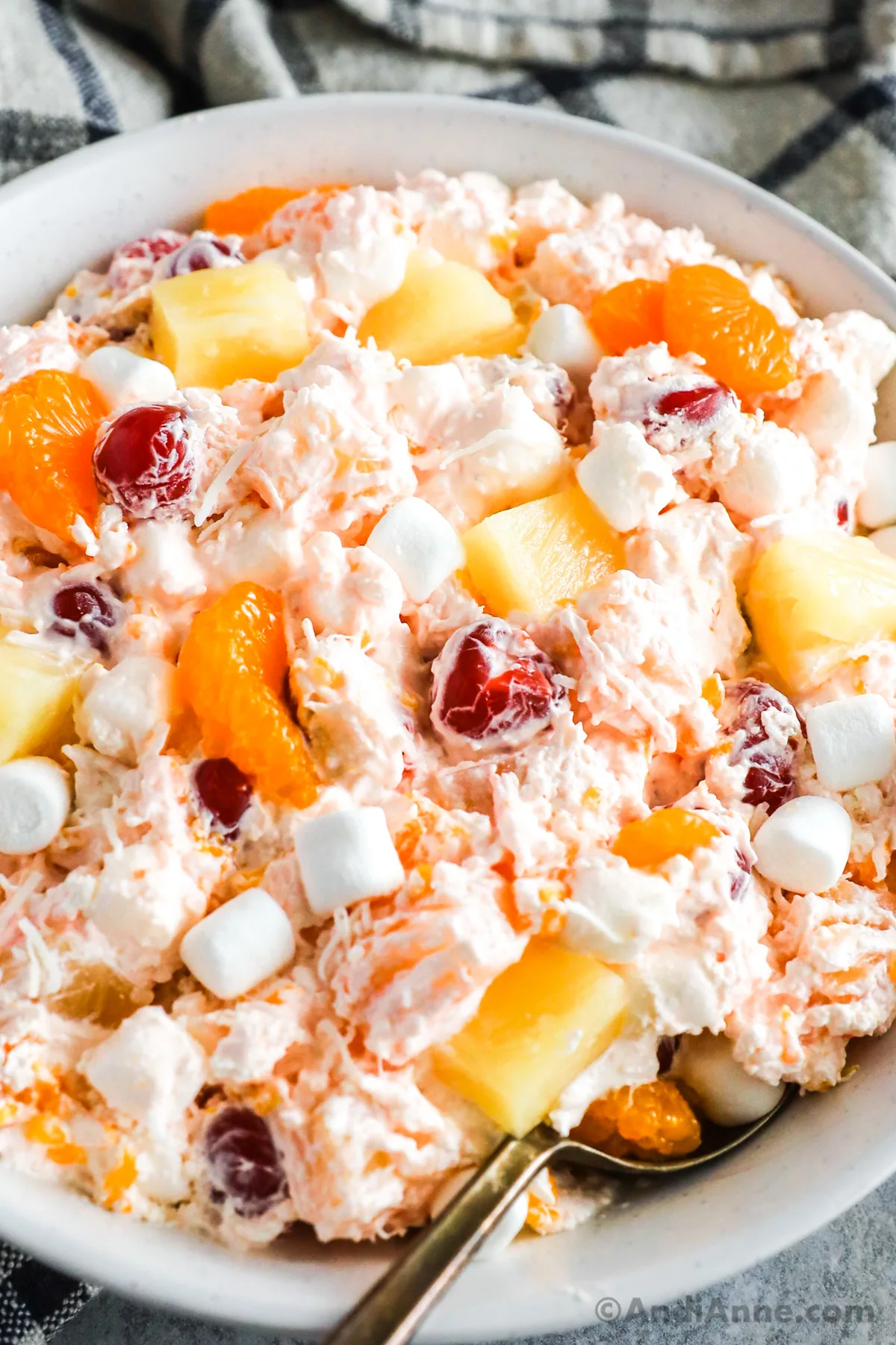 Bowl of ambrosia salad.