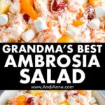 Grandma's best ambrosia salad recipe in a bowl.