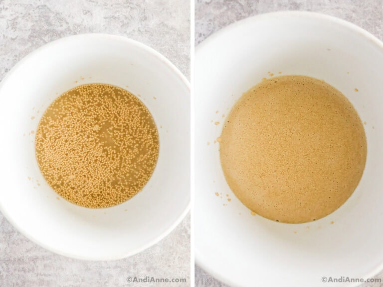 Yeast and liquid in a bowl.