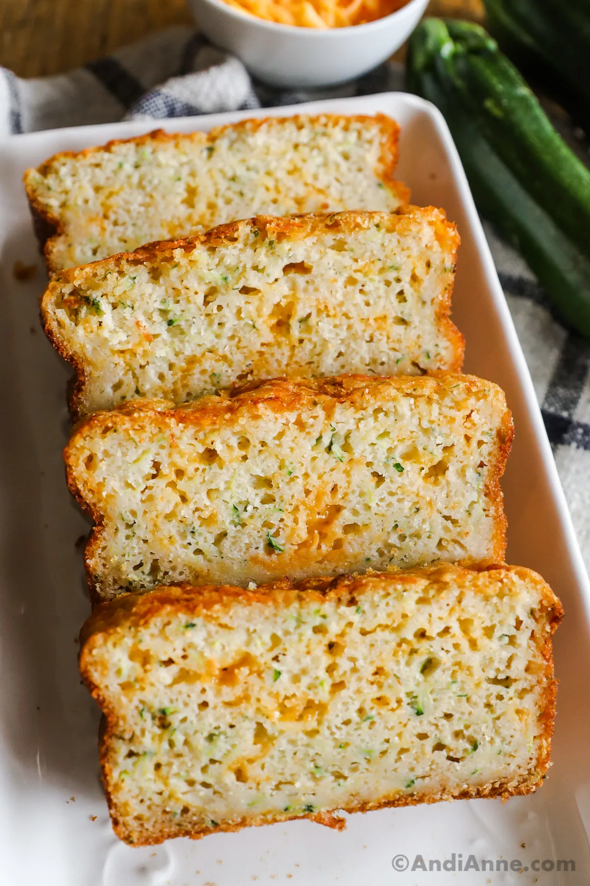 Slices of cheddar bacon beer bread. 