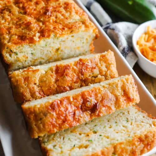 Sliced cheddar zucchini beer bread.