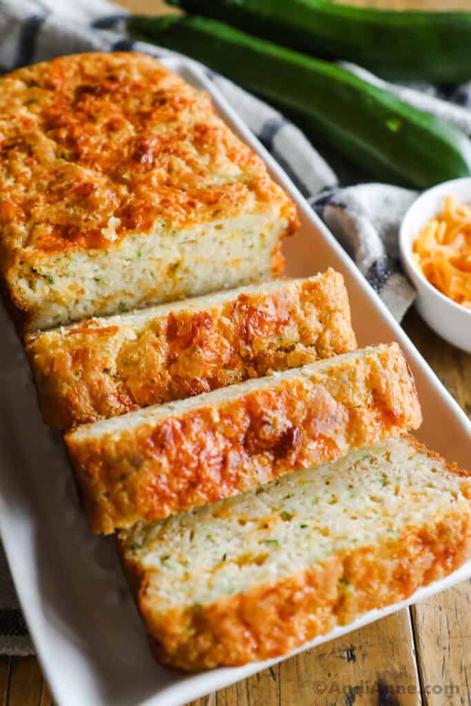 Sliced cheddar zucchini beer bread.