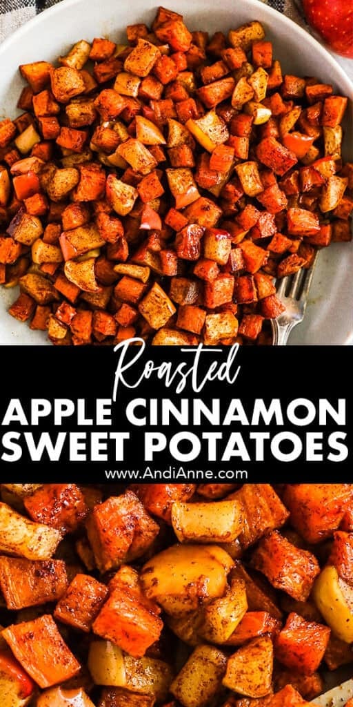 Roasted apple cinnamon sweet potatoes on a plate.