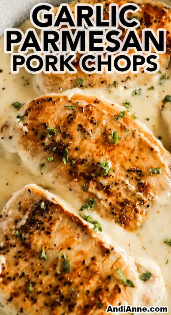 Garlic parmesan pork chops in a creamy sauce.