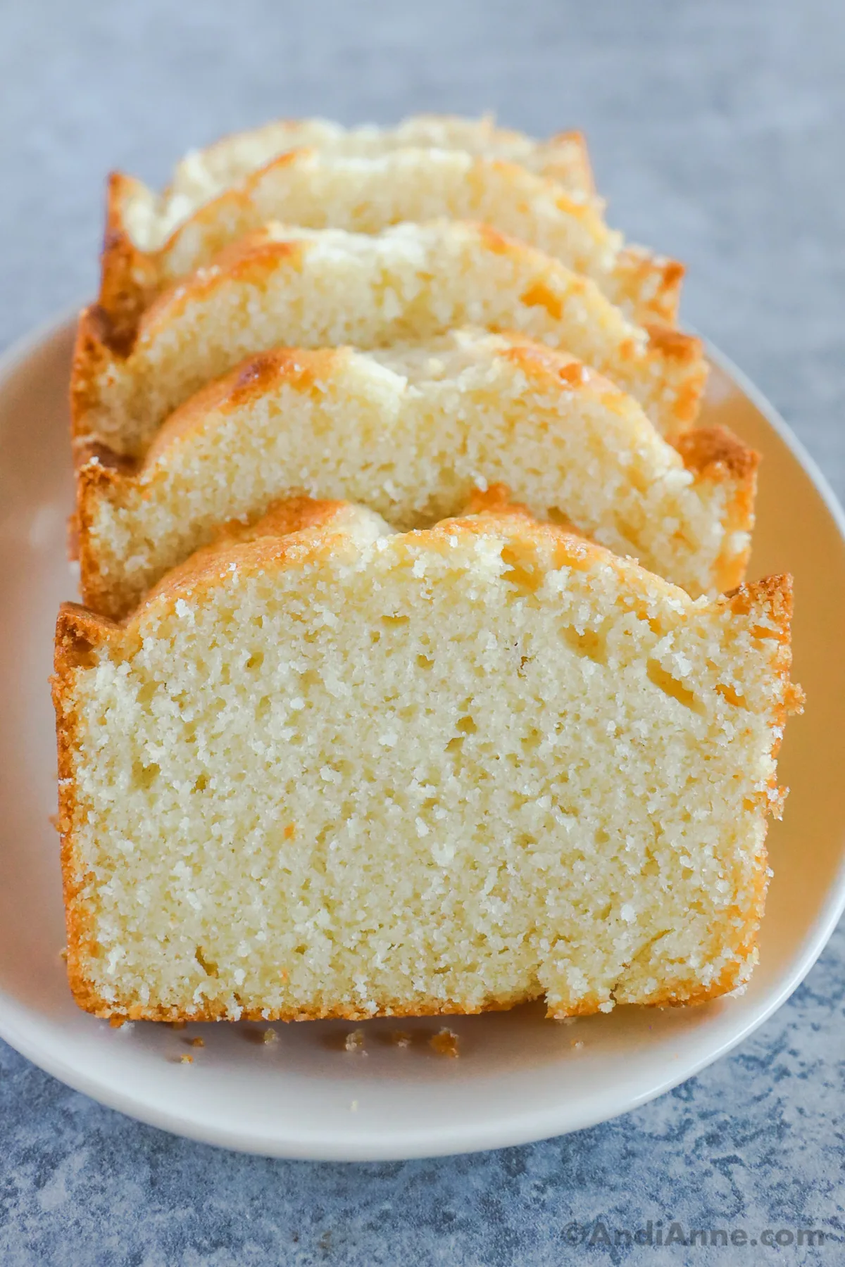 Slices of vanilla pound cake.