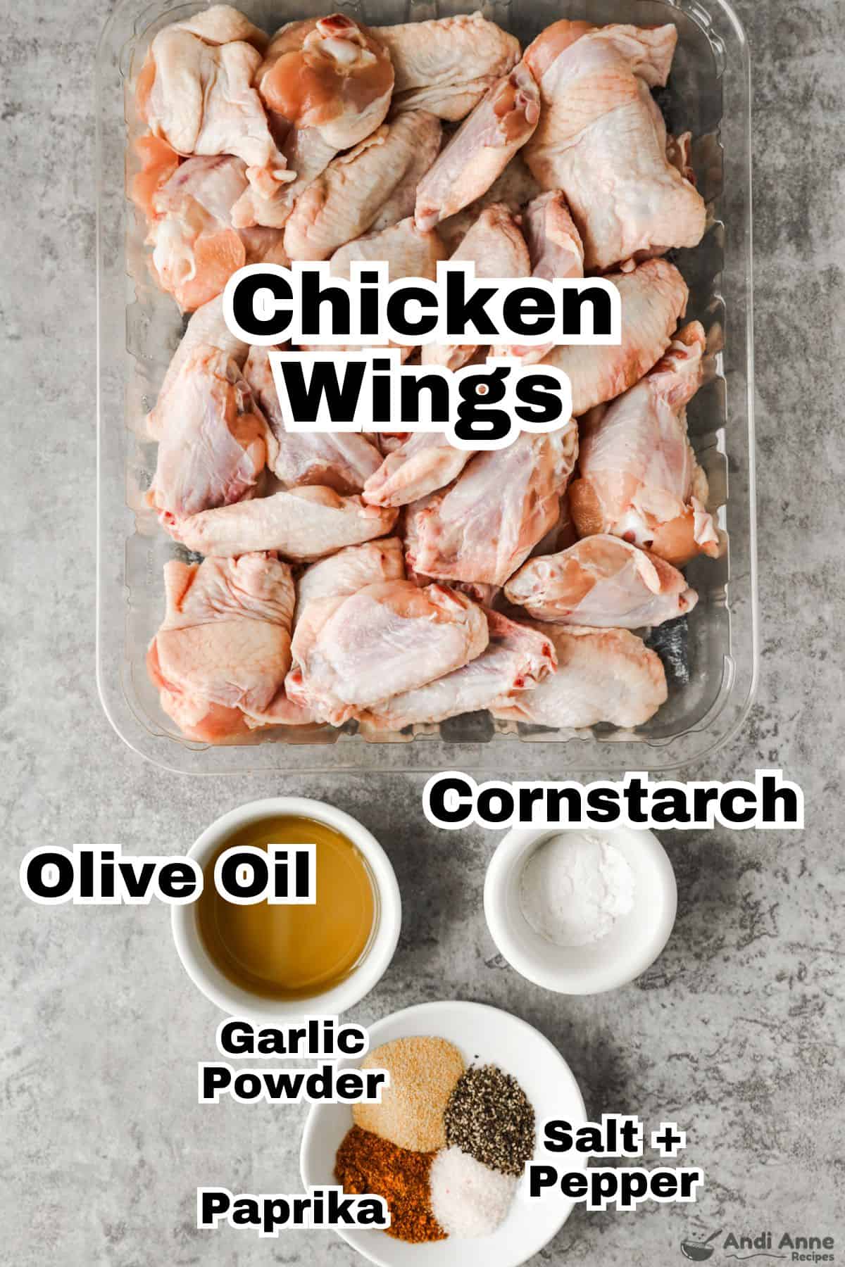 Ingredients laid out to make air fryer chicken wings