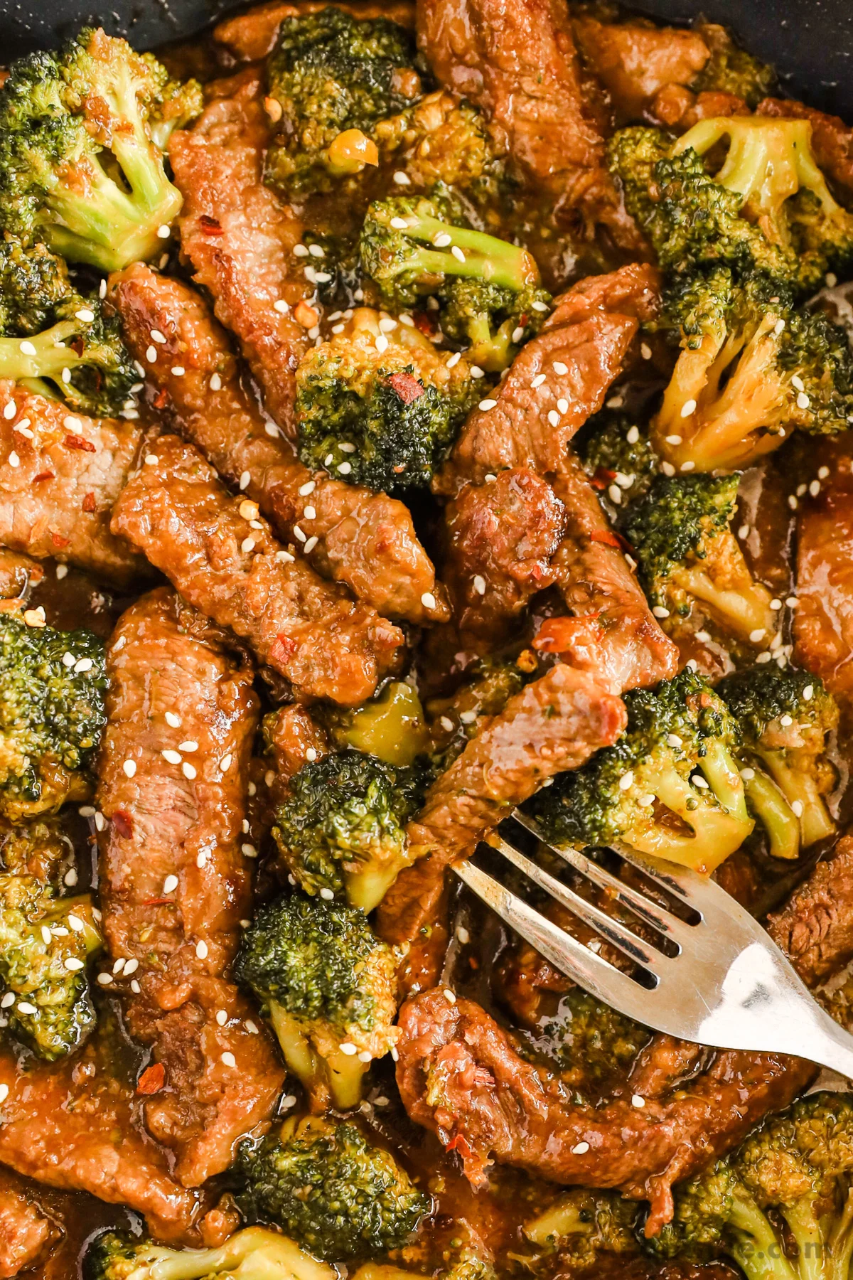 Close up of beef and broccoli recipe