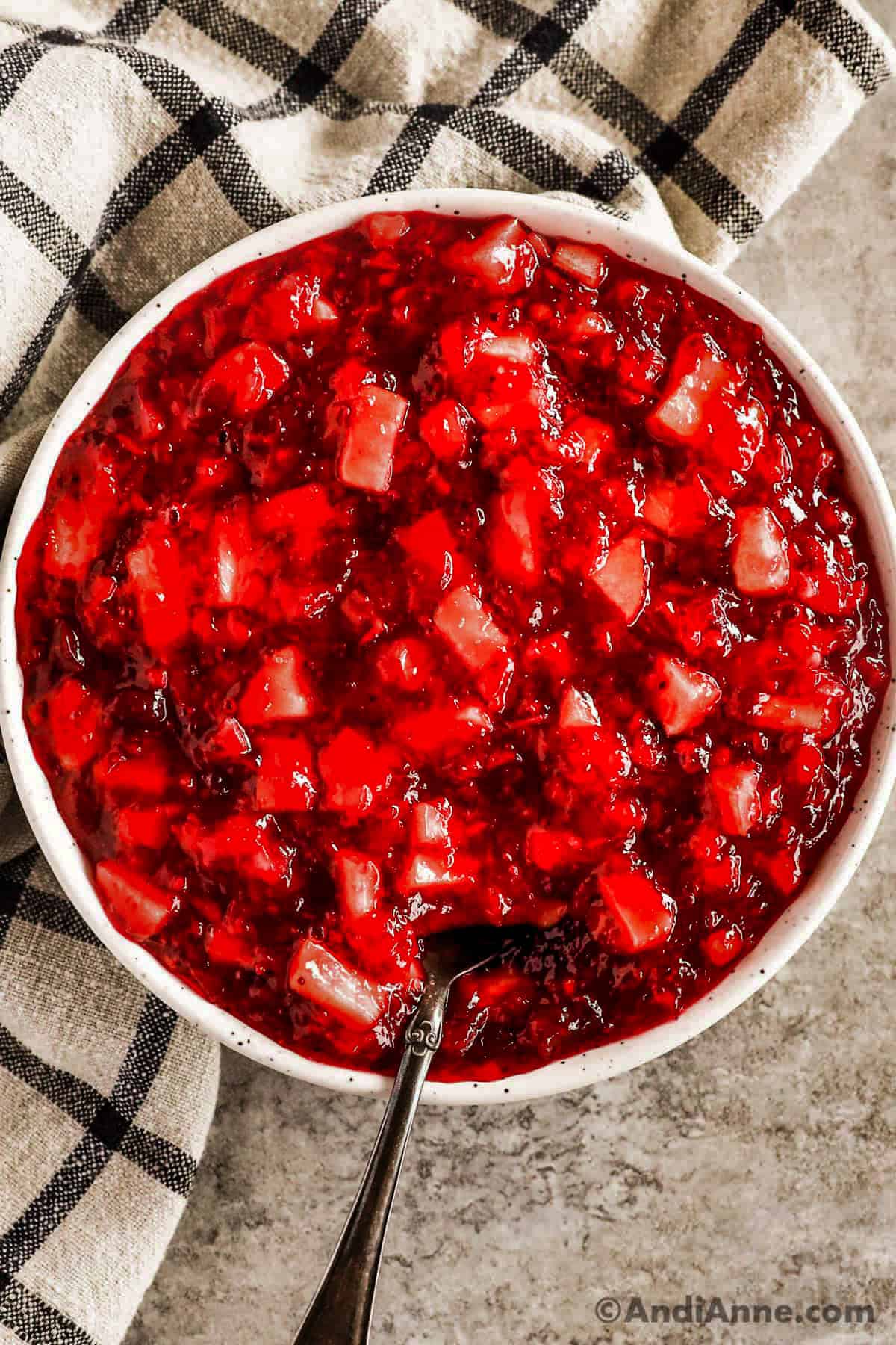 white bowl of cranberry jello salad