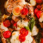 Close up of balsamic basil tomato chicken breast recipe.