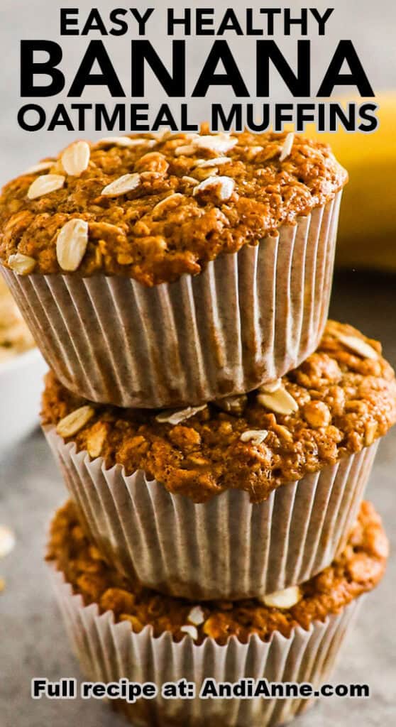 Stack of easy healthy banana oatmeal muffins