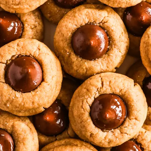 Piled peanut butter blossom cookies