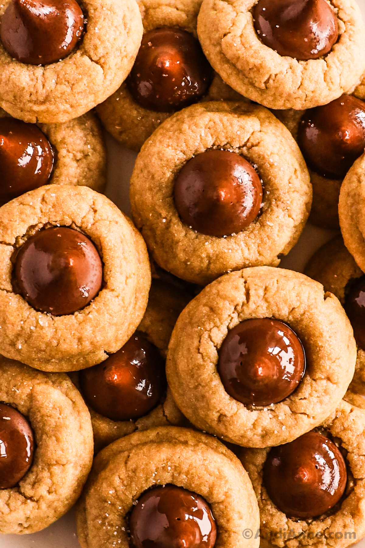 Piled peanut butter blossom cookies