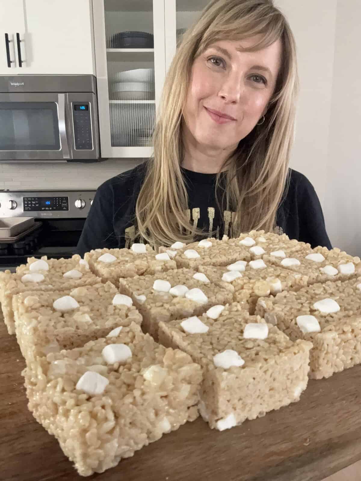 Andi with Rice krispie treat squares