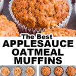 applesauce oatmeal muffins in a muffin pan, first unbaked then baked