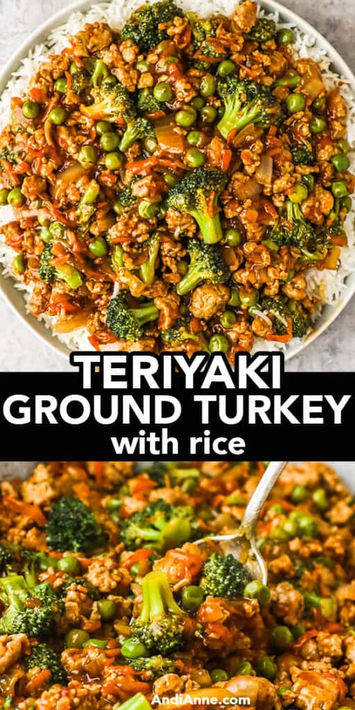teriyaki ground turkey with broccoli and peas